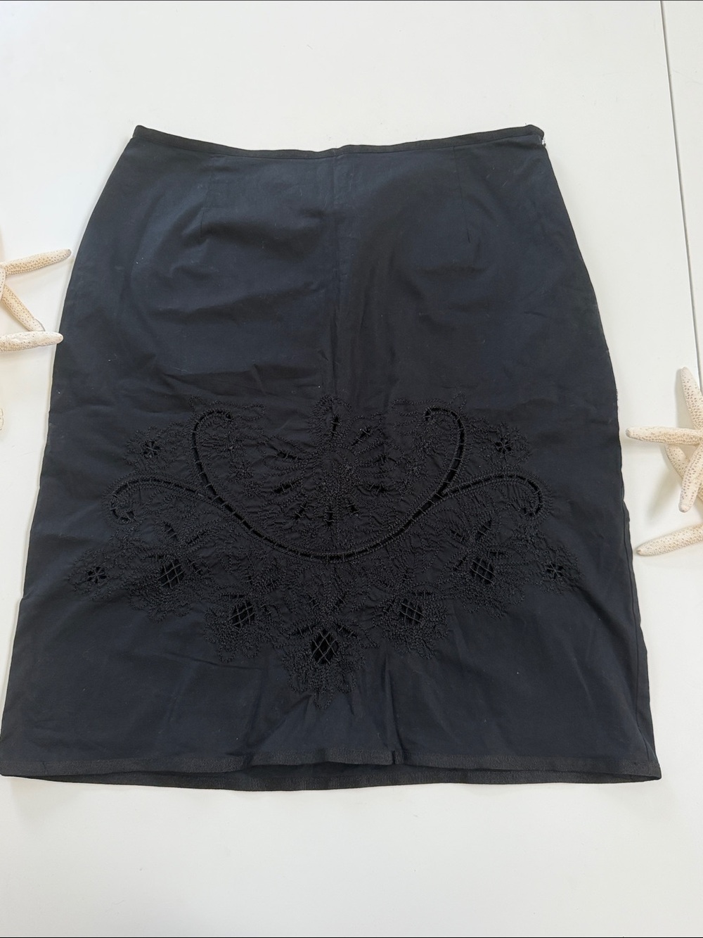 Autograph Black Embroidered Cotton Pencil Skirt